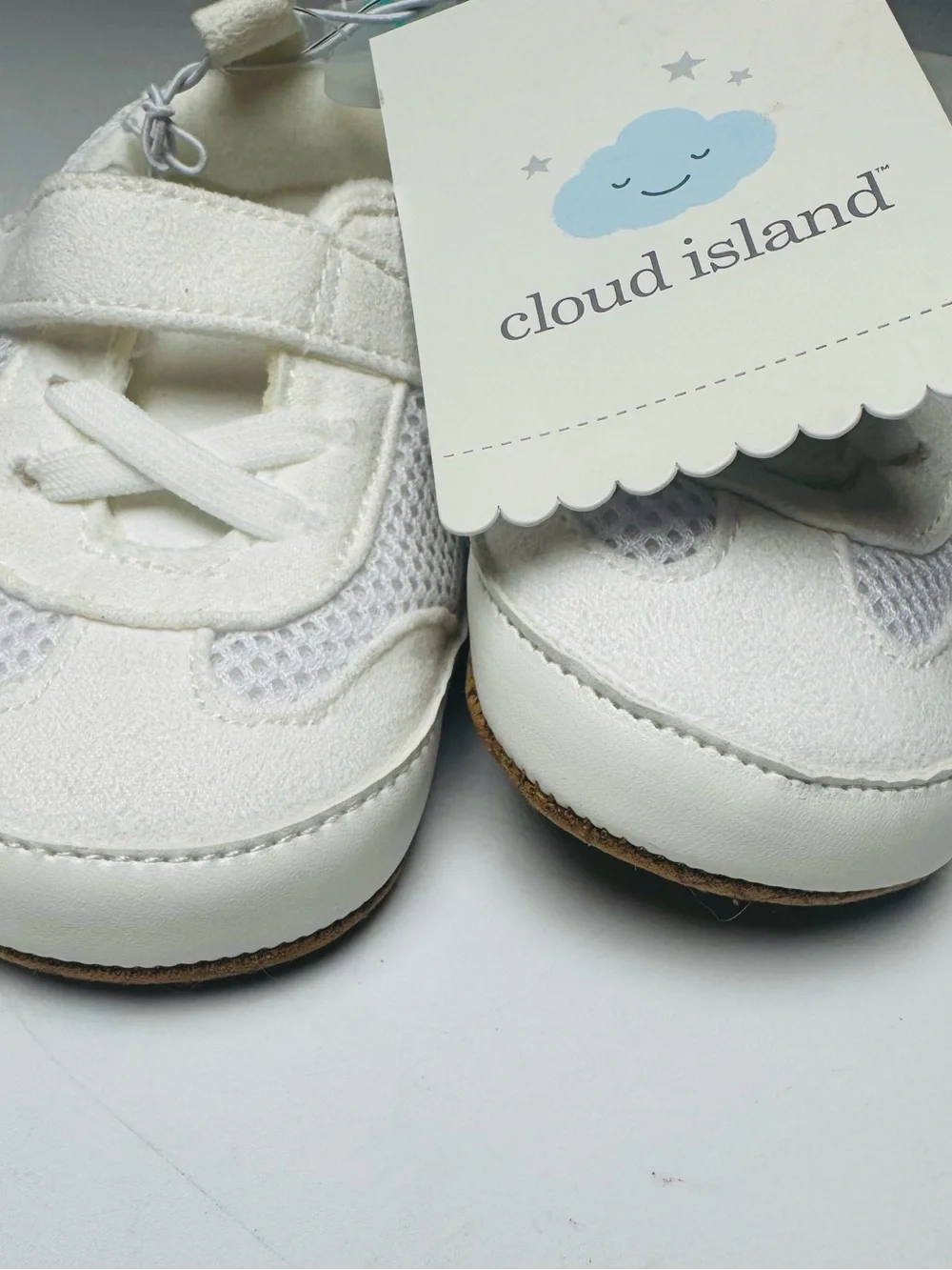 cloud island Cream and White Baby Sneakers with Hook-and-Loop Strap